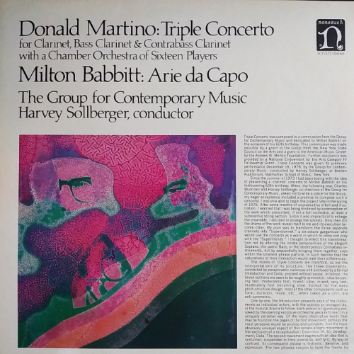 [rare]Donald Martino: Triple Concerto for Clarinet, Bass Clarinet &amp; Contrabass Clarinet with a Chamber Orchestra of Sixteen Players,Milton Babbitt: Arie da Capo